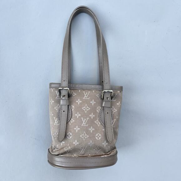 Louis Vuitton Bucket Bag Satchel Gray Satin Mini Handbag Silver Hardware Rare - Picture 2 of 13
